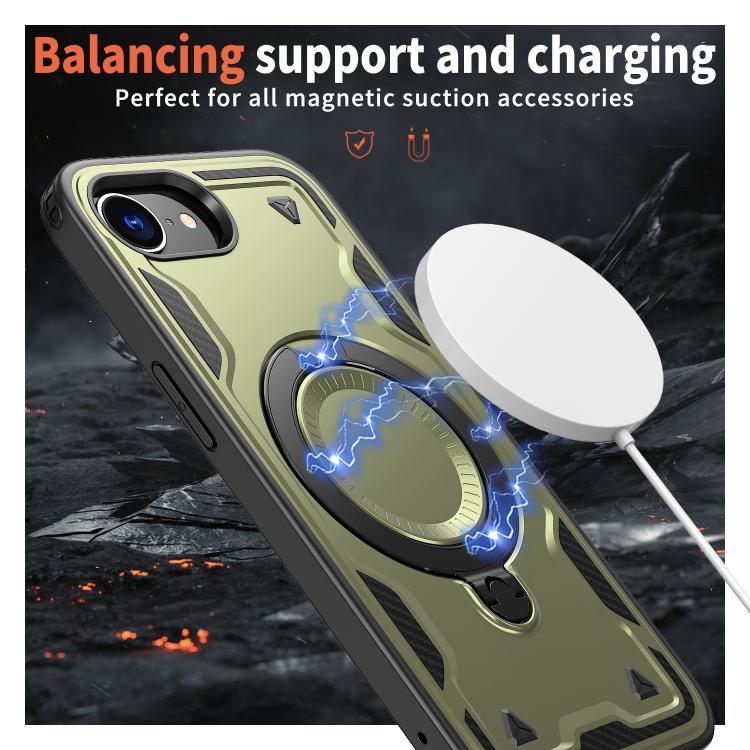 For iPhone 17e / 16e PC Hybrid TPU Armor MagSafe Ring Holder Phone Case
