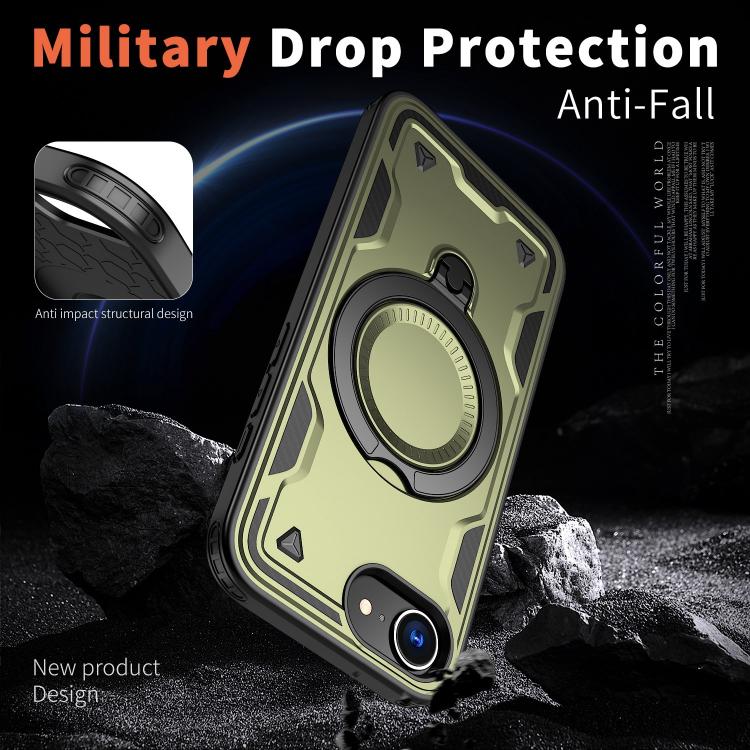 For iPhone 17e / 16e PC Hybrid TPU Armor MagSafe Ring Holder Phone Case