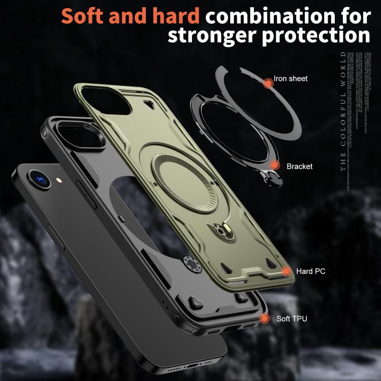 For iPhone 17e / 16e PC Hybrid TPU Armor MagSafe Ring Holder Phone Case
