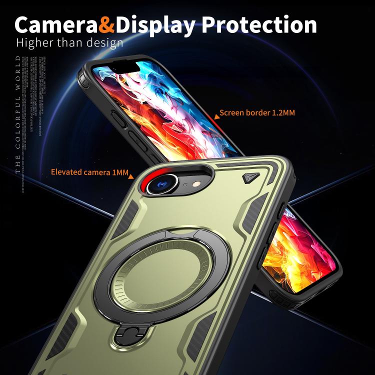 For iPhone 17e / 16e PC Hybrid TPU Armor MagSafe Ring Holder Phone Case