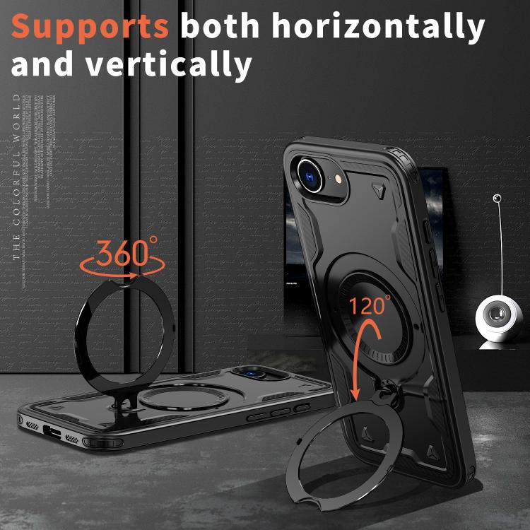 For iPhone 17e / 16e PC Hybrid TPU Armor MagSafe Ring Holder Phone Case