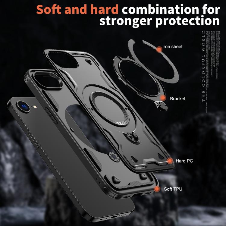 For iPhone 17e / 16e PC Hybrid TPU Armor MagSafe Ring Holder Phone Case