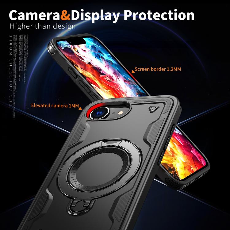 For iPhone 17e / 16e PC Hybrid TPU Armor MagSafe Ring Holder Phone Case