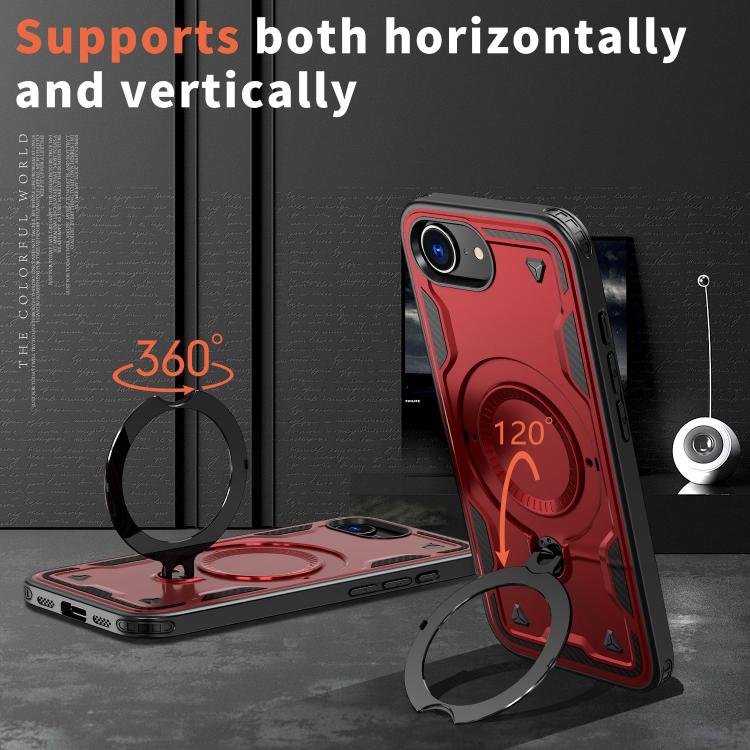 For iPhone 17e / 16e PC Hybrid TPU Armor MagSafe Ring Holder Phone Case