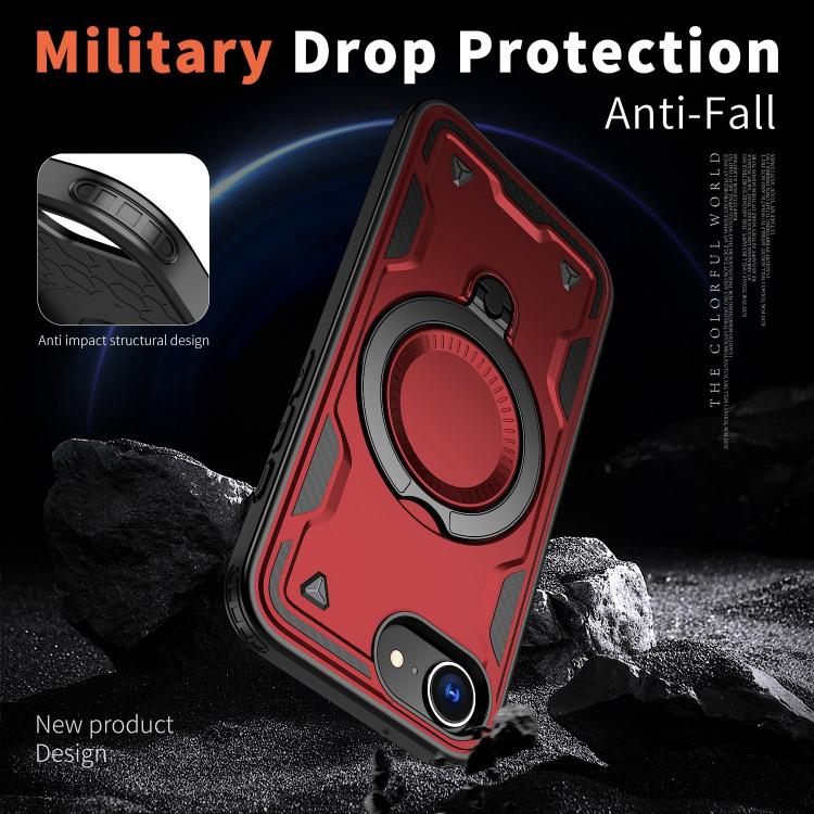 For iPhone 17e / 16e PC Hybrid TPU Armor MagSafe Ring Holder Phone Case