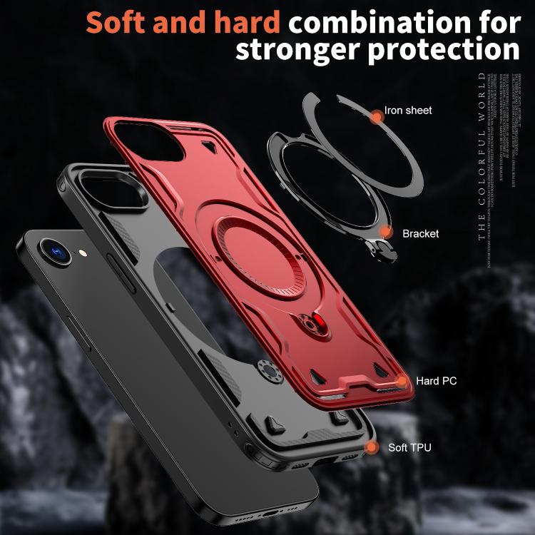 For iPhone 17e / 16e PC Hybrid TPU Armor MagSafe Ring Holder Phone Case