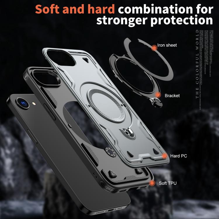 For iPhone 17e / 16e PC Hybrid TPU Armor MagSafe Ring Holder Phone Case