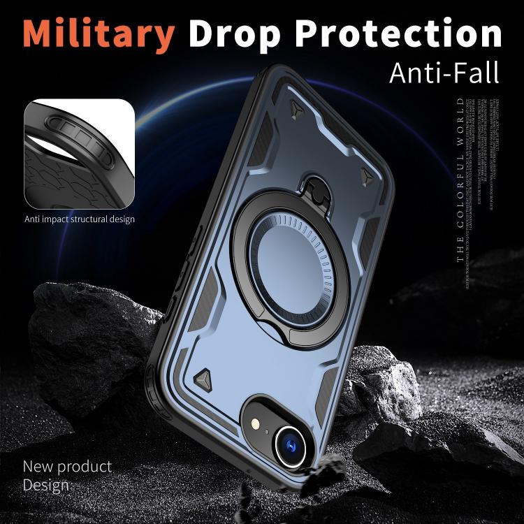 For iPhone 17e / 16e PC Hybrid TPU Armor MagSafe Ring Holder Phone Case