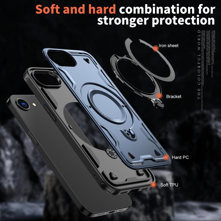 For iPhone 17e / 16e PC Hybrid TPU Armor MagSafe Ring Holder Phone Case