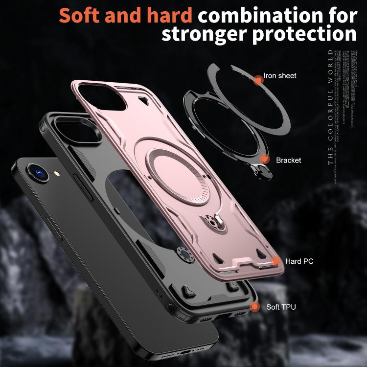 For iPhone 17e / 16e PC Hybrid TPU Armor MagSafe Ring Holder Phone Case