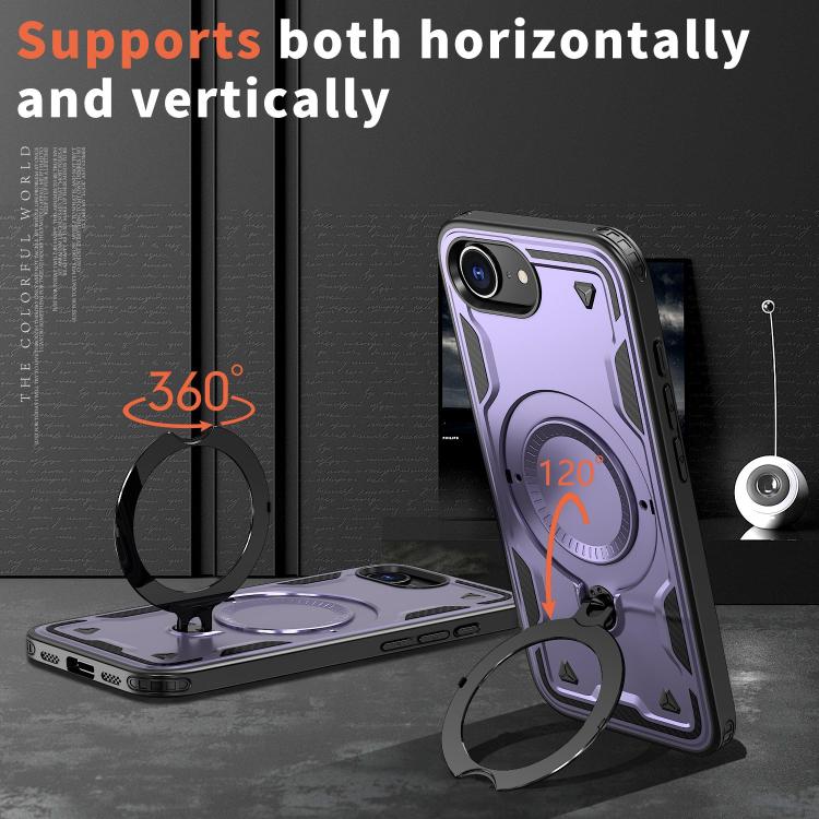 For iPhone 17e / 16e PC Hybrid TPU Armor MagSafe Ring Holder Phone Case