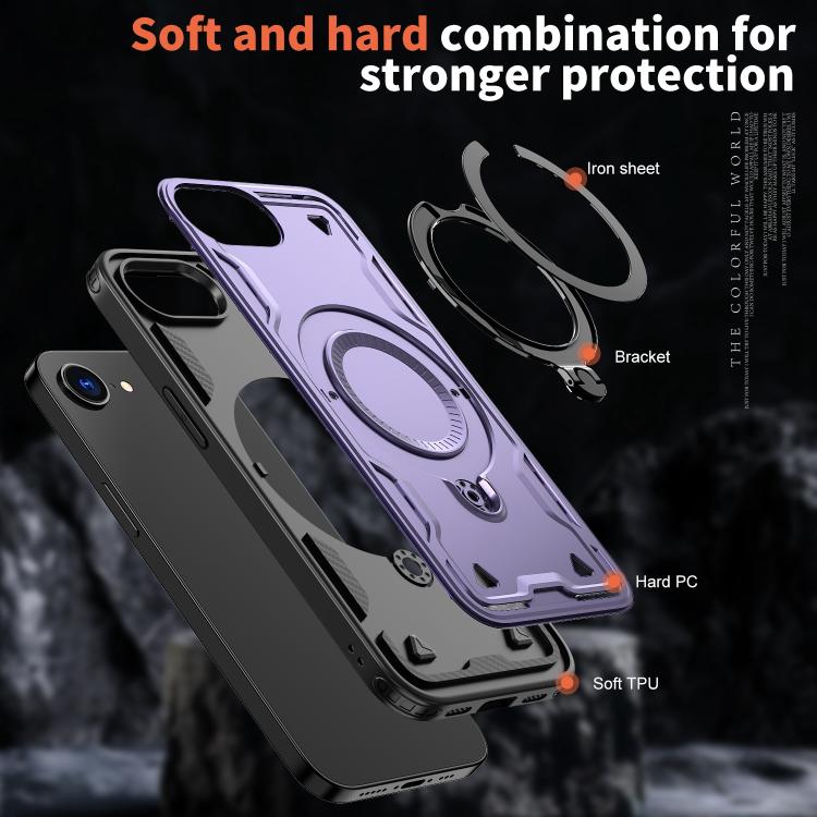 For iPhone 17e / 16e PC Hybrid TPU Armor MagSafe Ring Holder Phone Case