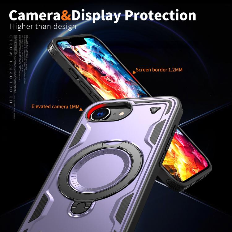 For iPhone 17e / 16e PC Hybrid TPU Armor MagSafe Ring Holder Phone Case