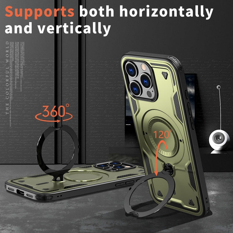 For iPhone 16 Pro Max PC Hybrid TPU Armor MagSafe Ring Holder Phone Case