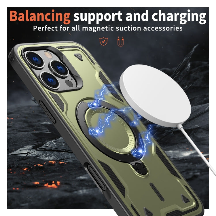 For iPhone 16 Pro Max PC Hybrid TPU Armor MagSafe Ring Holder Phone Case