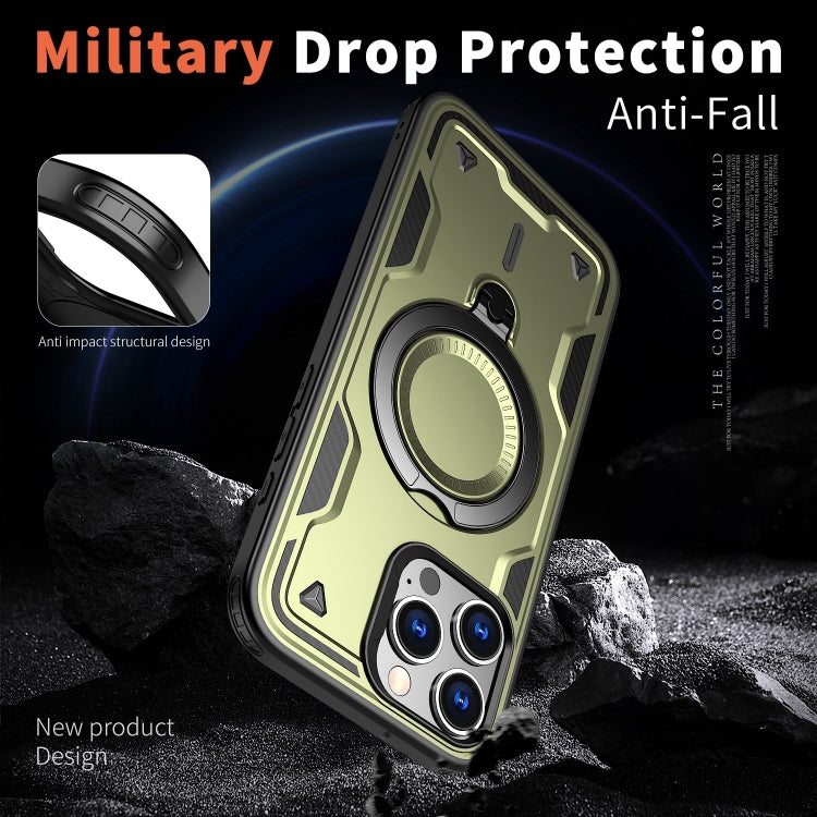 For iPhone 16 Pro Max PC Hybrid TPU Armor MagSafe Ring Holder Phone Case
