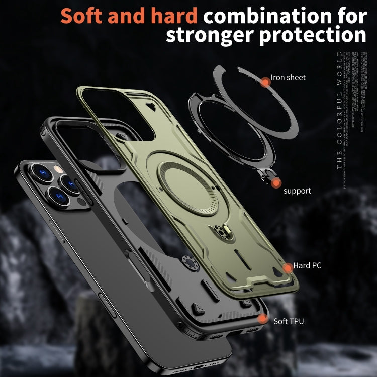 For iPhone 16 Pro Max PC Hybrid TPU Armor MagSafe Ring Holder Phone Case