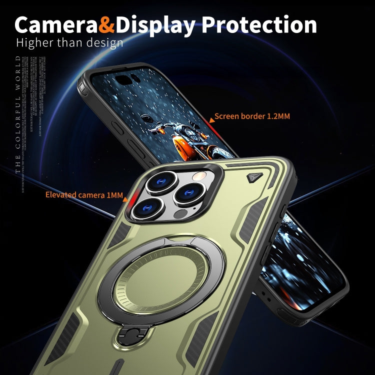 For iPhone 16 Pro Max PC Hybrid TPU Armor MagSafe Ring Holder Phone Case