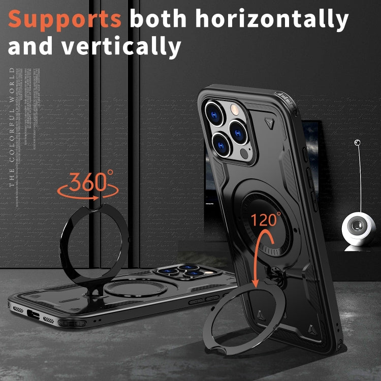 For iPhone 16 Pro Max PC Hybrid TPU Armor MagSafe Ring Holder Phone Case