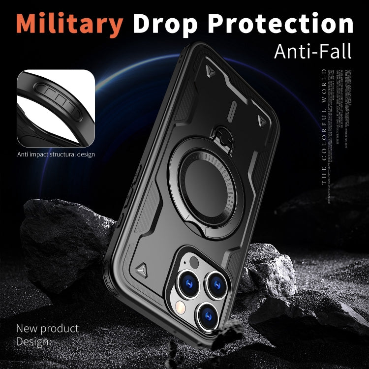 For iPhone 16 Pro Max PC Hybrid TPU Armor MagSafe Ring Holder Phone Case