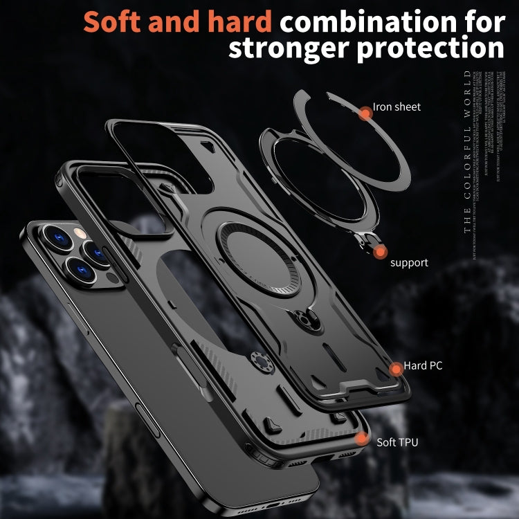 For iPhone 16 Pro Max PC Hybrid TPU Armor MagSafe Ring Holder Phone Case