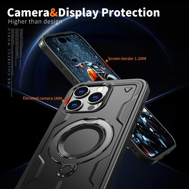 For iPhone 16 Pro Max PC Hybrid TPU Armor MagSafe Ring Holder Phone Case