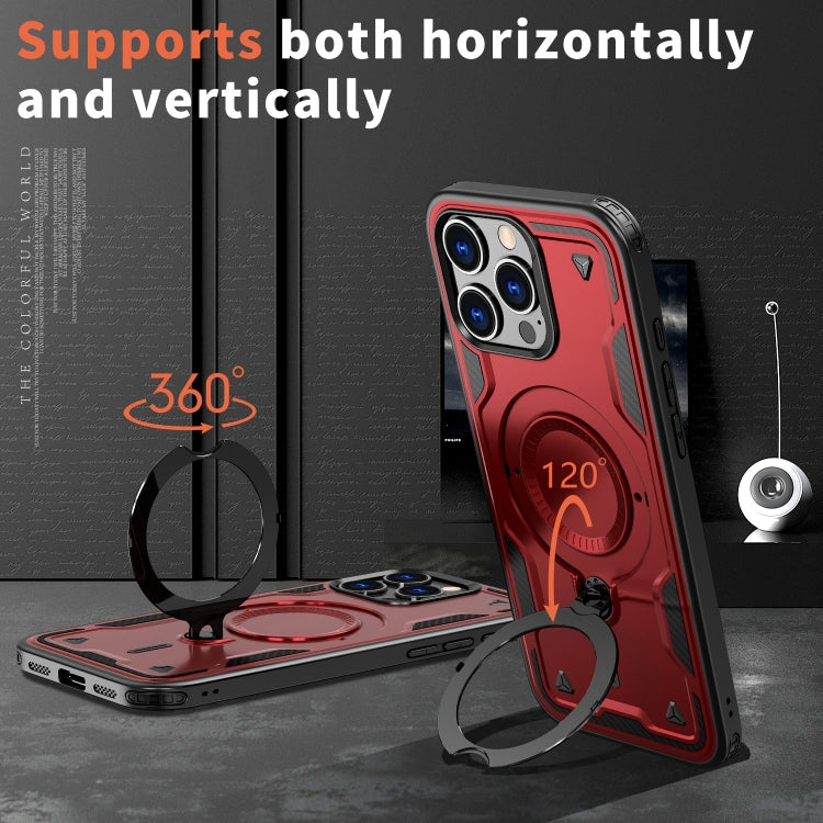 For iPhone 16 Pro Max PC Hybrid TPU Armor MagSafe Ring Holder Phone Case