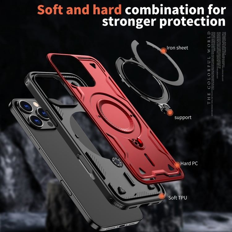 For iPhone 16 Pro Max PC Hybrid TPU Armor MagSafe Ring Holder Phone Case