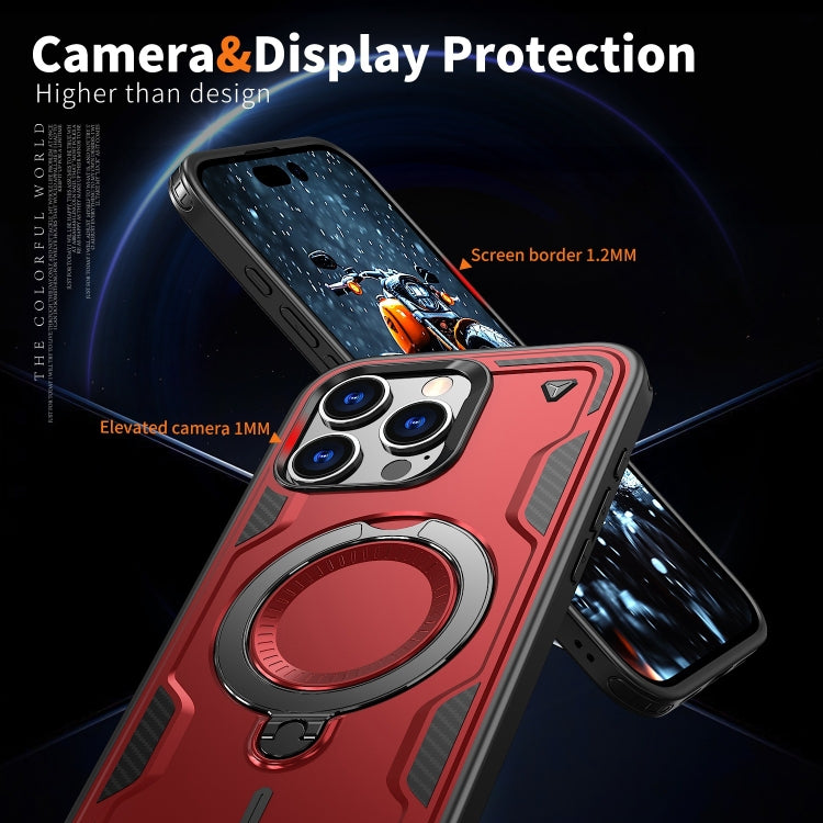 For iPhone 16 Pro Max PC Hybrid TPU Armor MagSafe Ring Holder Phone Case