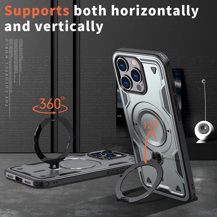 For iPhone 16 Pro Max PC Hybrid TPU Armor MagSafe Ring Holder Phone Case