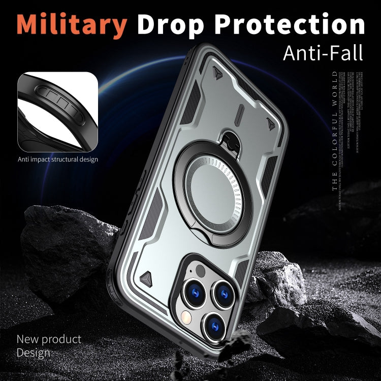 For iPhone 16 Pro Max PC Hybrid TPU Armor MagSafe Ring Holder Phone Case