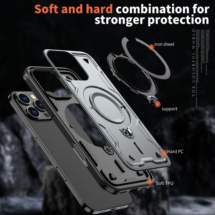 For iPhone 16 Pro Max PC Hybrid TPU Armor MagSafe Ring Holder Phone Case