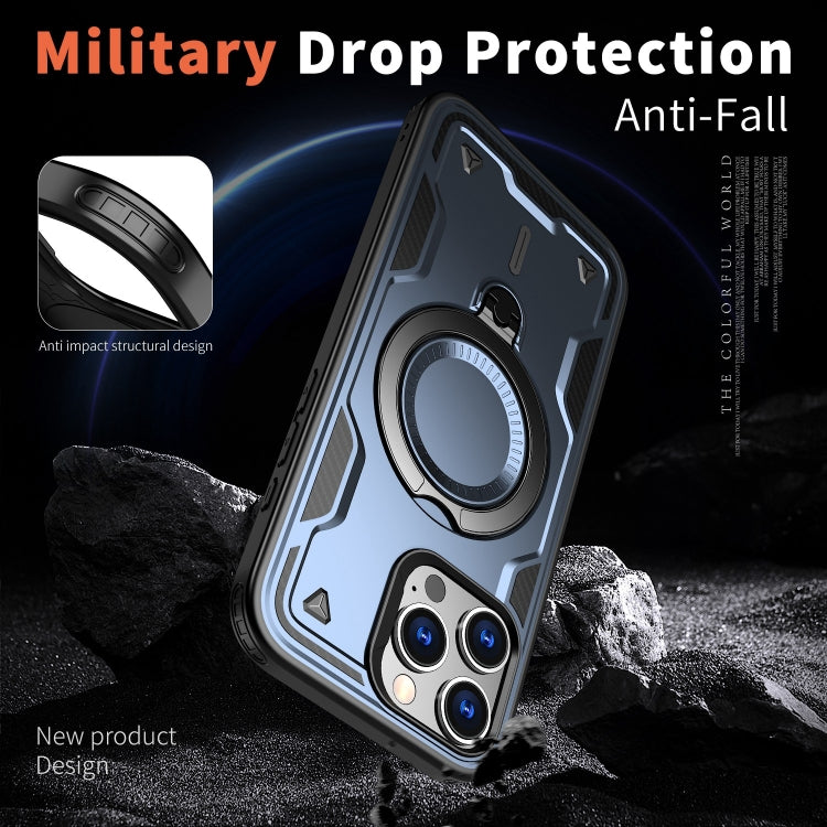 For iPhone 16 Pro Max PC Hybrid TPU Armor MagSafe Ring Holder Phone Case
