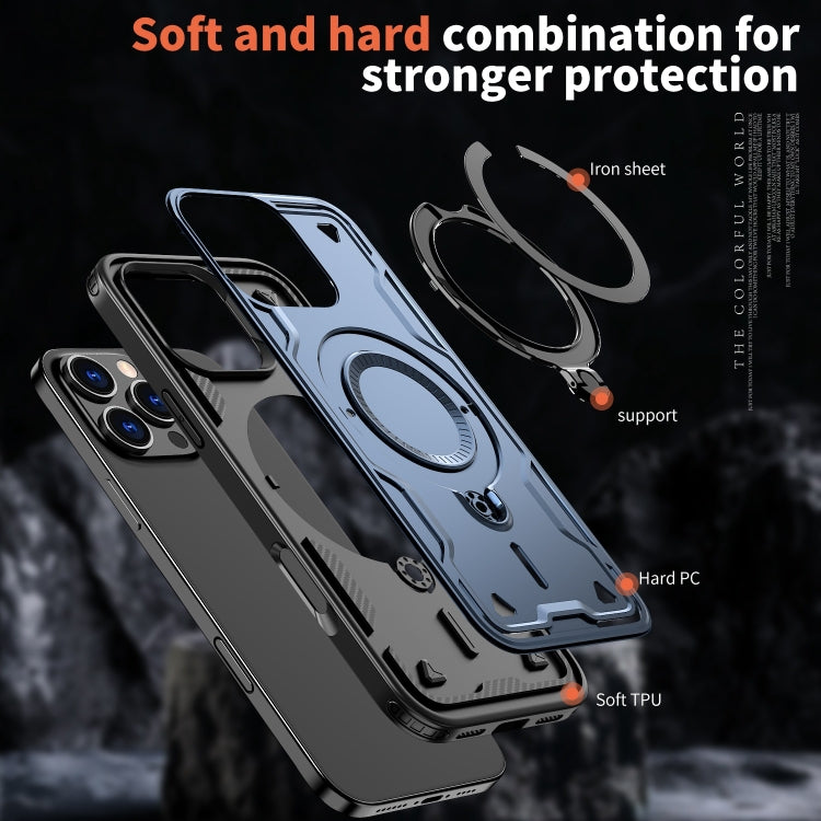 For iPhone 16 Pro Max PC Hybrid TPU Armor MagSafe Ring Holder Phone Case
