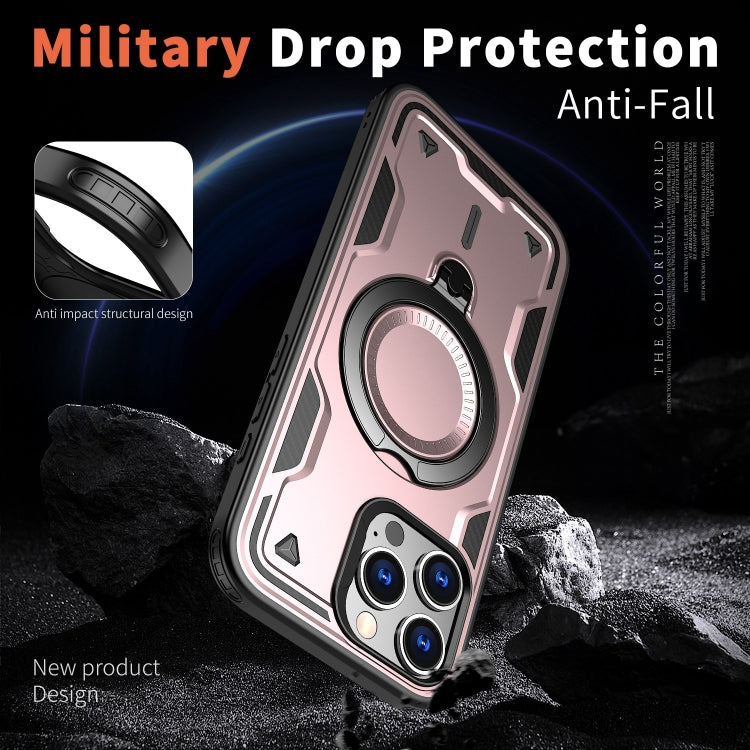 For iPhone 16 Pro Max PC Hybrid TPU Armor MagSafe Ring Holder Phone Case