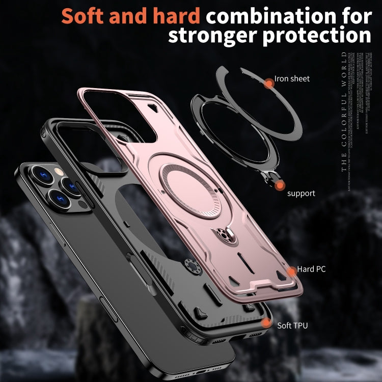 For iPhone 16 Pro Max PC Hybrid TPU Armor MagSafe Ring Holder Phone Case