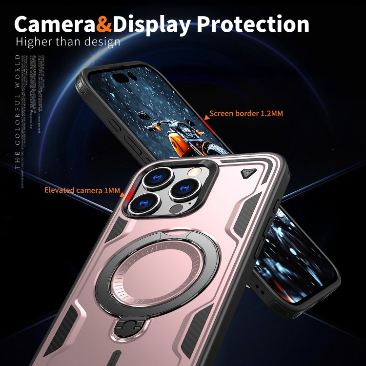 For iPhone 16 Pro Max PC Hybrid TPU Armor MagSafe Ring Holder Phone Case