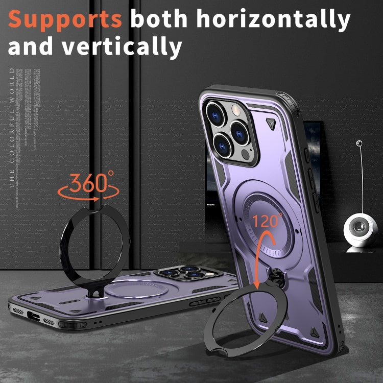For iPhone 16 Pro Max PC Hybrid TPU Armor MagSafe Ring Holder Phone Case