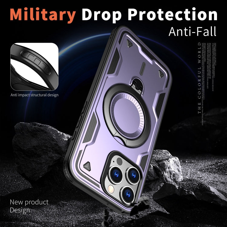 For iPhone 16 Pro Max PC Hybrid TPU Armor MagSafe Ring Holder Phone Case