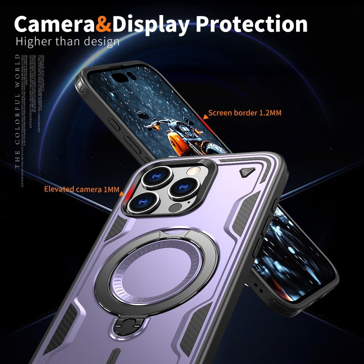 For iPhone 16 Pro Max PC Hybrid TPU Armor MagSafe Ring Holder Phone Case