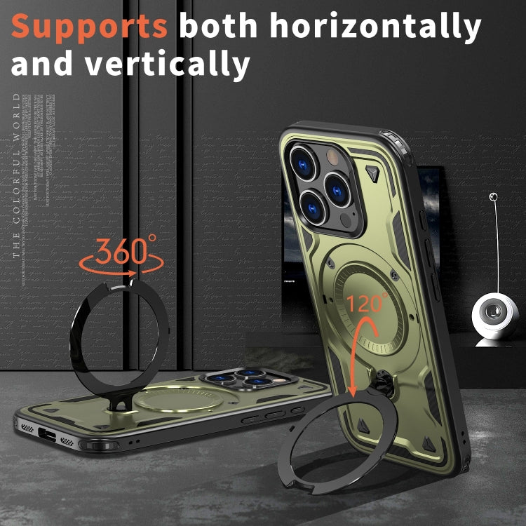 For iPhone 16 Pro PC Hybrid TPU Armor MagSafe Ring Holder Phone Case