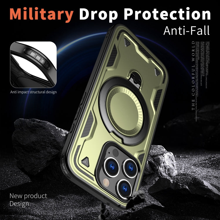 For iPhone 16 Pro PC Hybrid TPU Armor MagSafe Ring Holder Phone Case