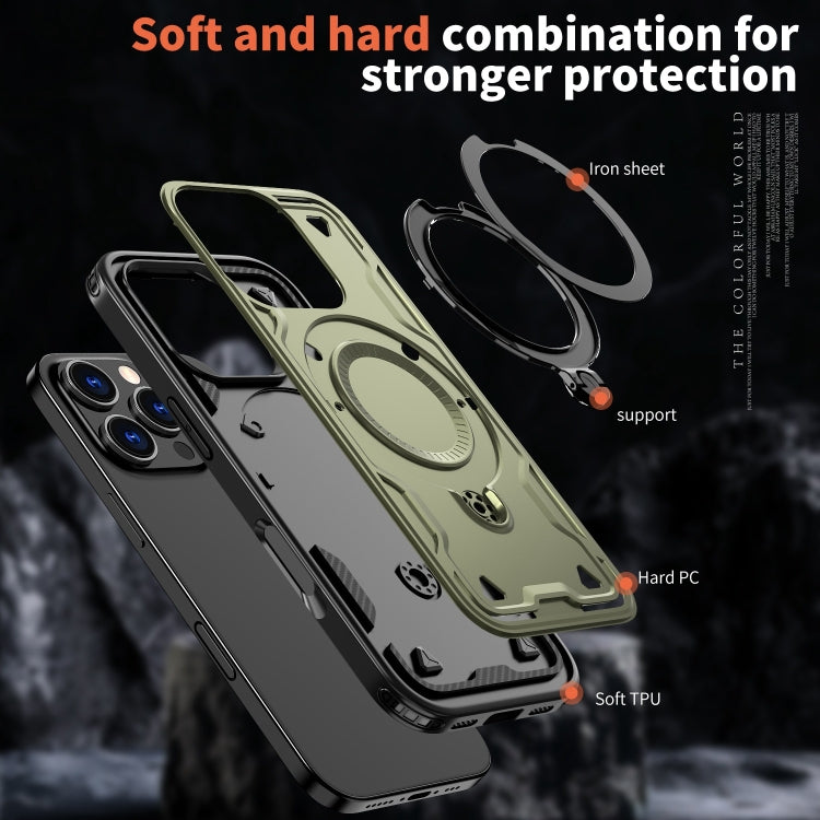 For iPhone 16 Pro PC Hybrid TPU Armor MagSafe Ring Holder Phone Case
