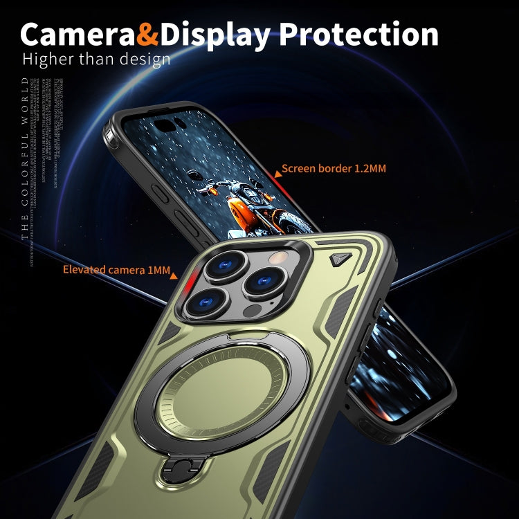 For iPhone 16 Pro PC Hybrid TPU Armor MagSafe Ring Holder Phone Case