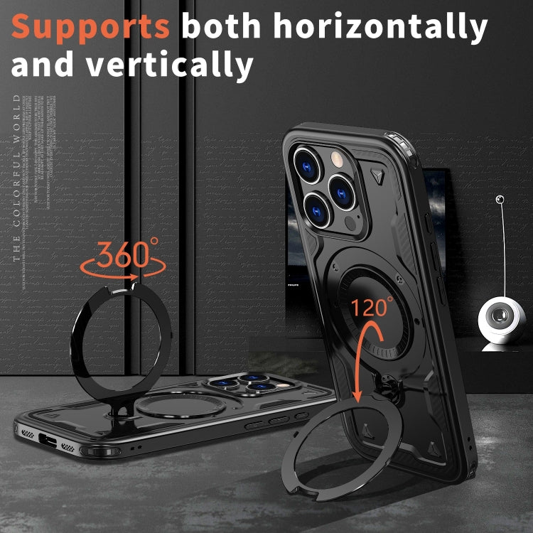 For iPhone 16 Pro PC Hybrid TPU Armor MagSafe Ring Holder Phone Case