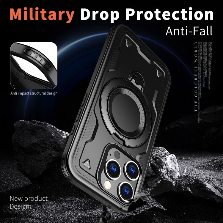For iPhone 16 Pro PC Hybrid TPU Armor MagSafe Ring Holder Phone Case