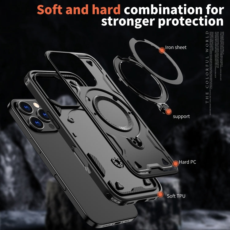 For iPhone 16 Pro PC Hybrid TPU Armor MagSafe Ring Holder Phone Case