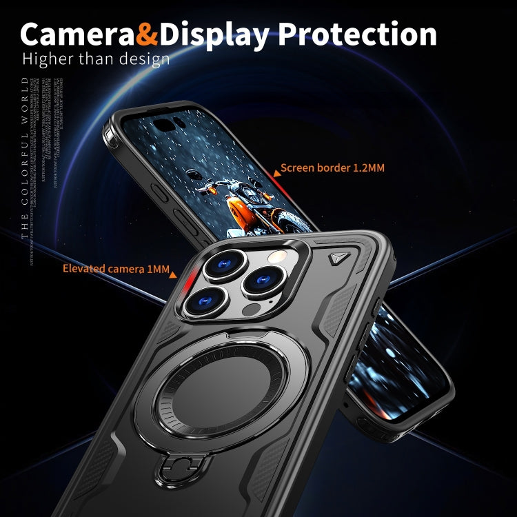 For iPhone 16 Pro PC Hybrid TPU Armor MagSafe Ring Holder Phone Case
