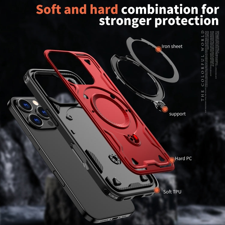 For iPhone 16 Pro PC Hybrid TPU Armor MagSafe Ring Holder Phone Case