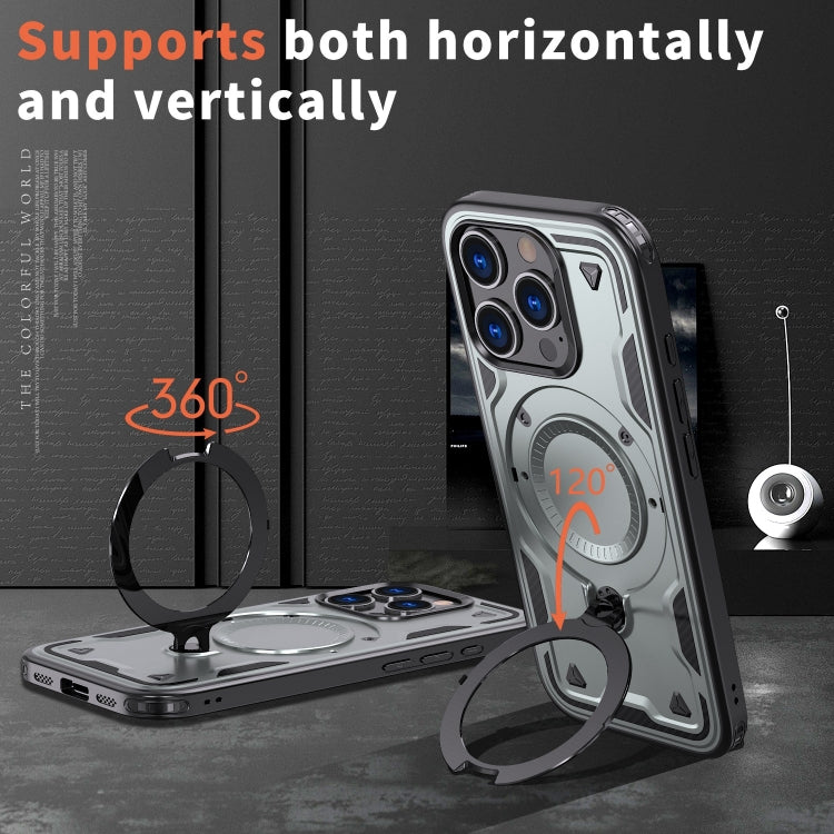 For iPhone 16 Pro PC Hybrid TPU Armor MagSafe Ring Holder Phone Case
